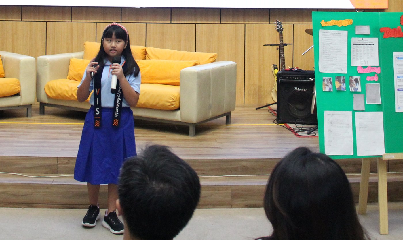 A student sharing her learning with the school community